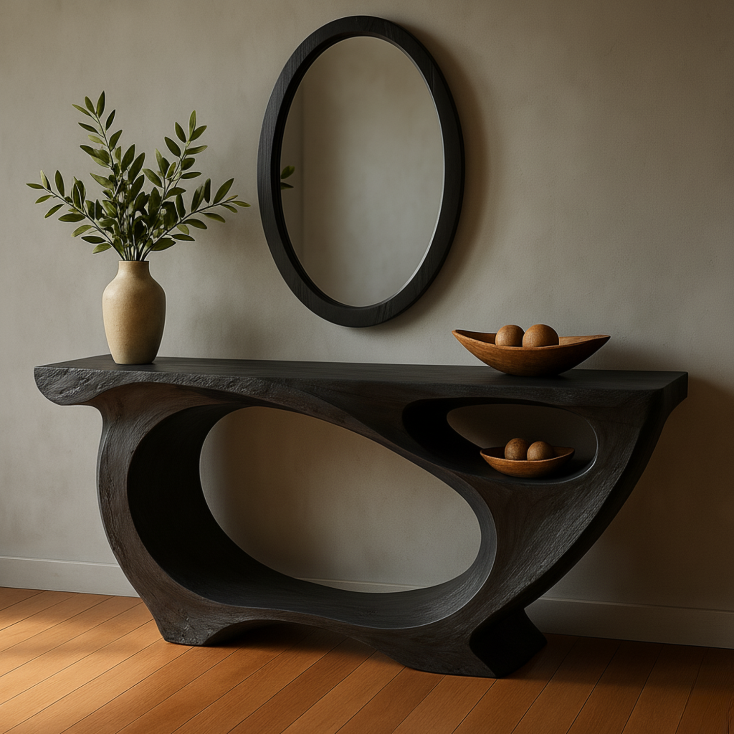 Luxury Sculptural Console Table – Handmade Solid Wood Console with Live Edge Style