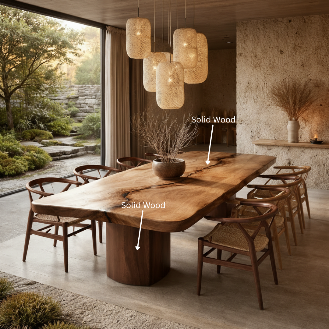 Live Edge Solid Wood Dining Table – Sculptural Japandi Table for Luxury Homes