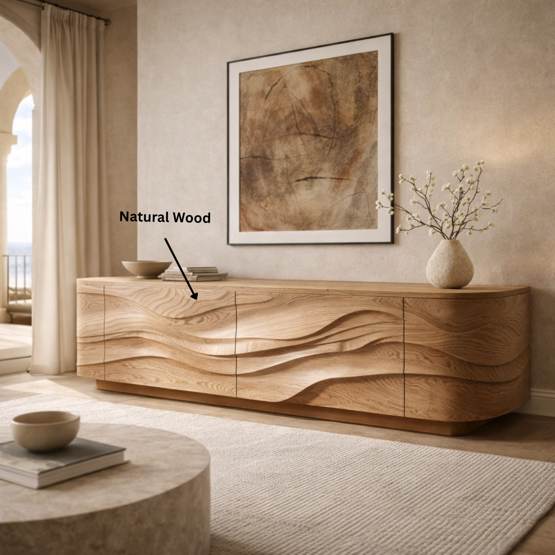 Sculptural Wave Solid Wood Sideboard – Luxury Statement for Refined Interiors
