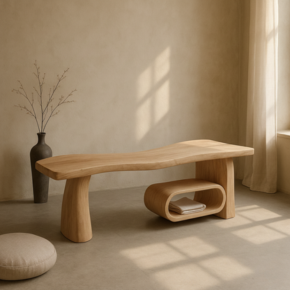 Sculptural Wood Bench for Entryway & Living Room