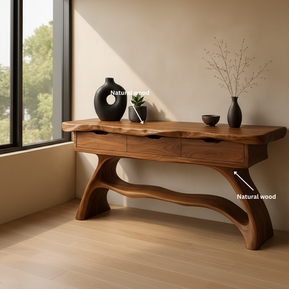 Luxury Live Edge Console Table – Handmade Solid Wood Console with Sculptural Design