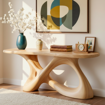 Sculptural Solid Wood Console Table with Interlocking Curved Base