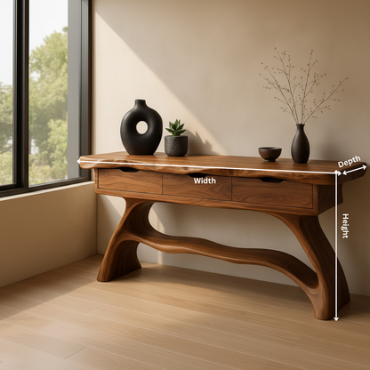 Luxury Live Edge Console Table – Handmade Solid Wood Console with Sculptural Design