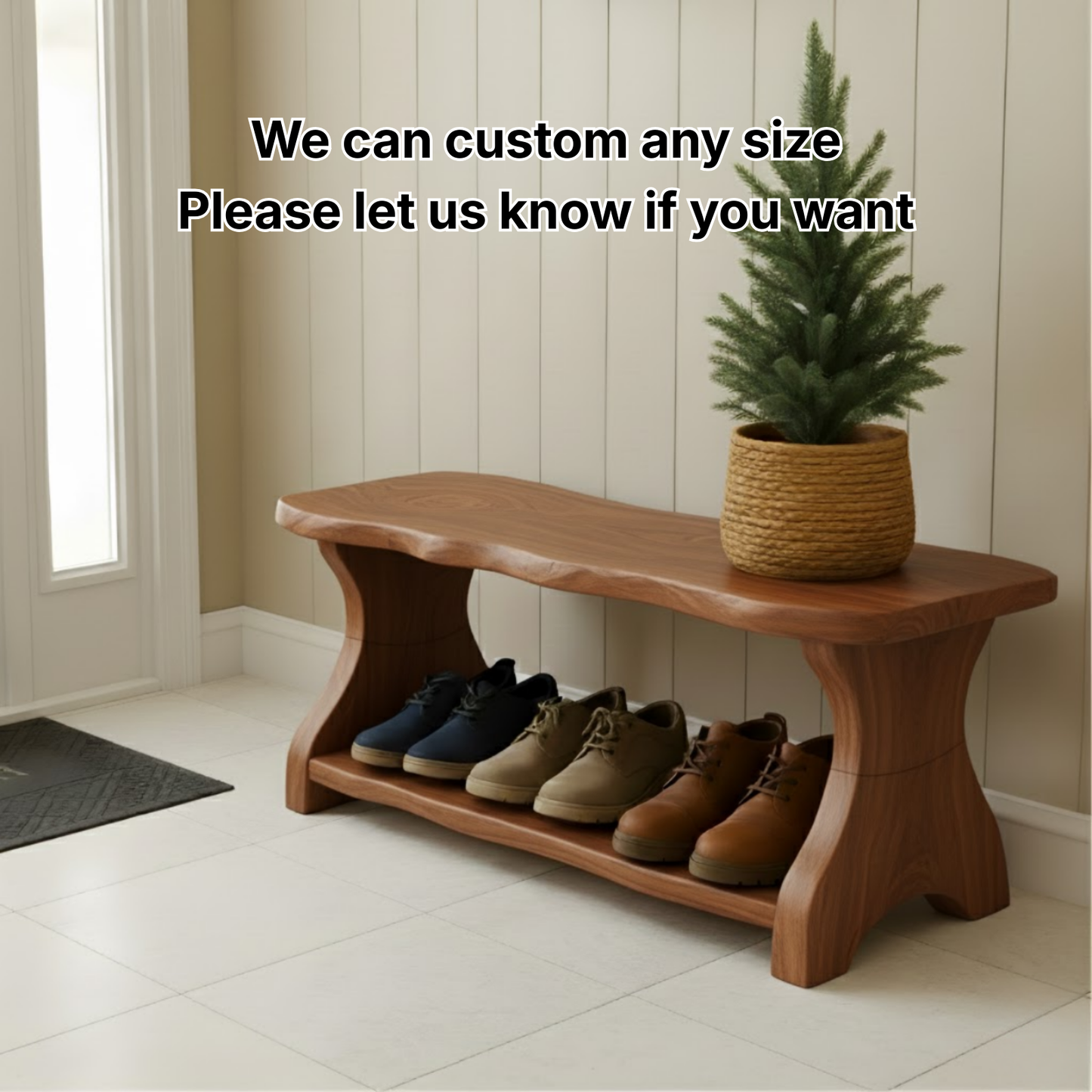 Live-Edge Solid Wood Shoe Bench – Organic Entryway Storage Seat