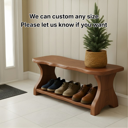 Live-Edge Solid Wood Shoe Bench – Organic Entryway Storage Seat