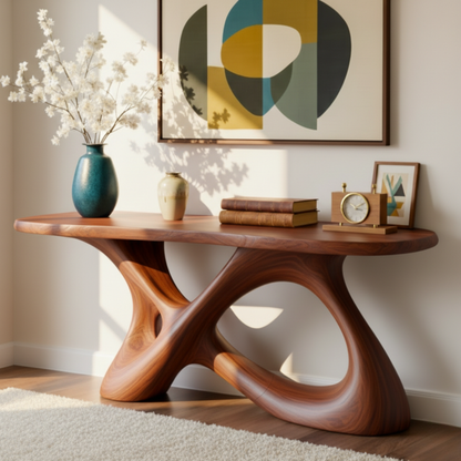 Sculptural Solid Wood Console Table with Interlocking Curved Base
