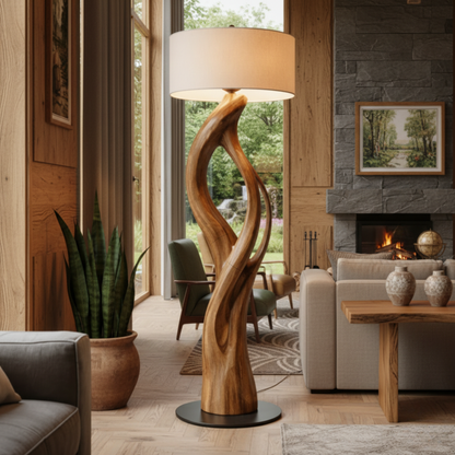 Mid-Century Sculptural Floor Lamp – Solid Wood Artisan Design