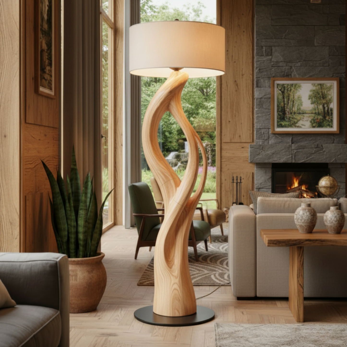 Mid-Century Sculptural Floor Lamp – Solid Wood Artisan Design