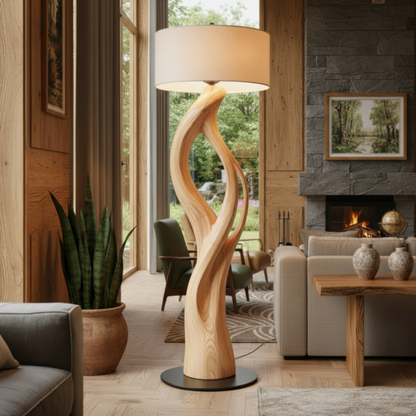 Mid-Century Sculptural Floor Lamp – Solid Wood Artisan Design