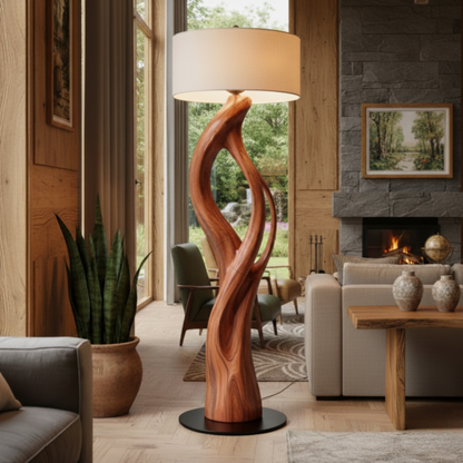 Mid-Century Sculptural Floor Lamp – Solid Wood Artisan Design