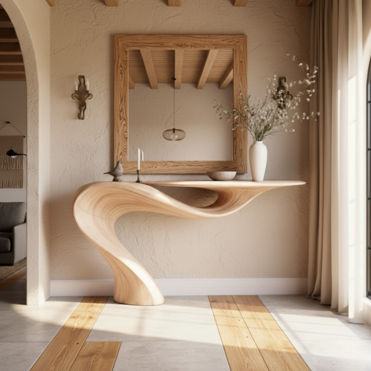 Sculptural Solid Wood Console Table – Hand-Carved Organic Modern Masterpiece