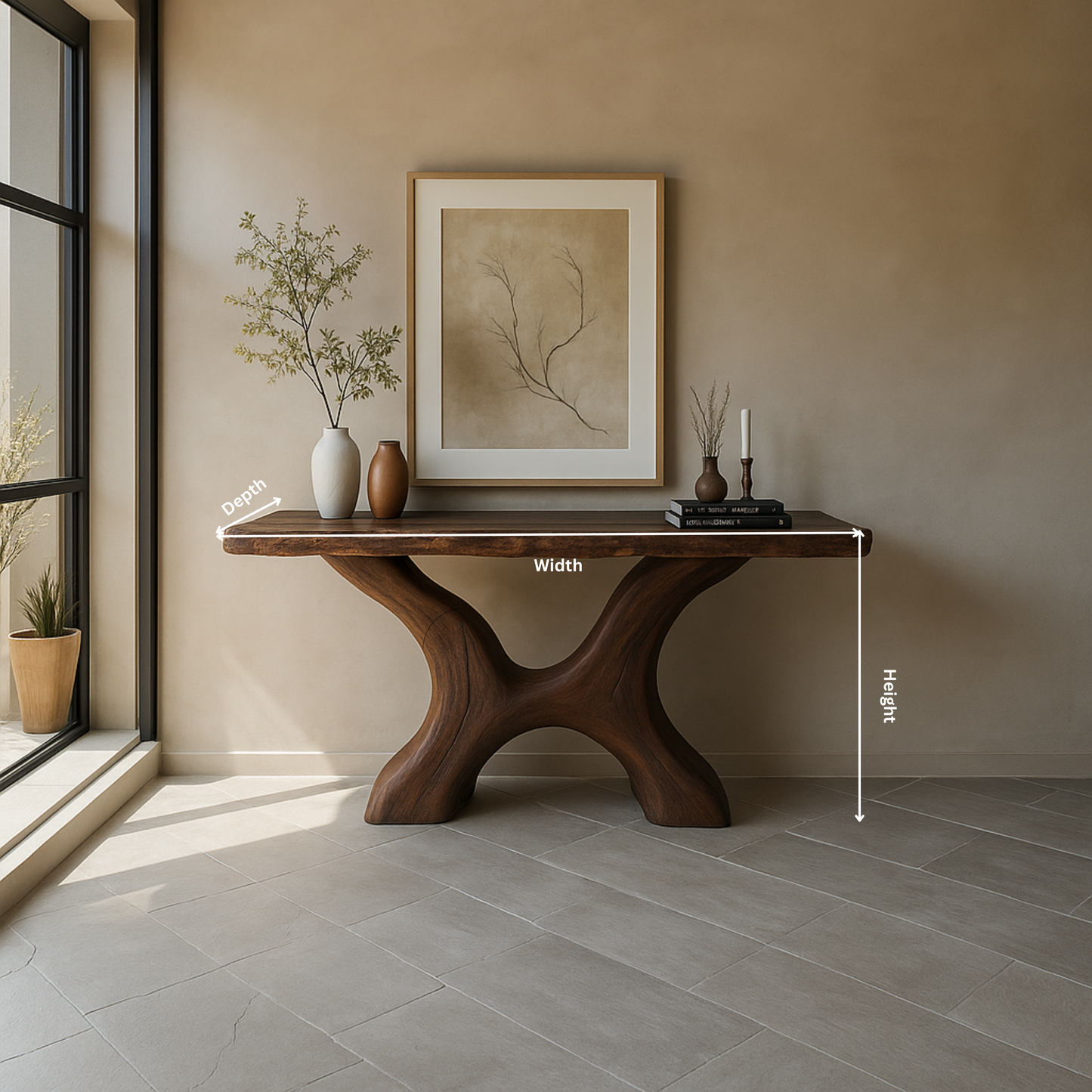 Organic Sculptural Console Table – Handmade Live Edge Solid Wood Console