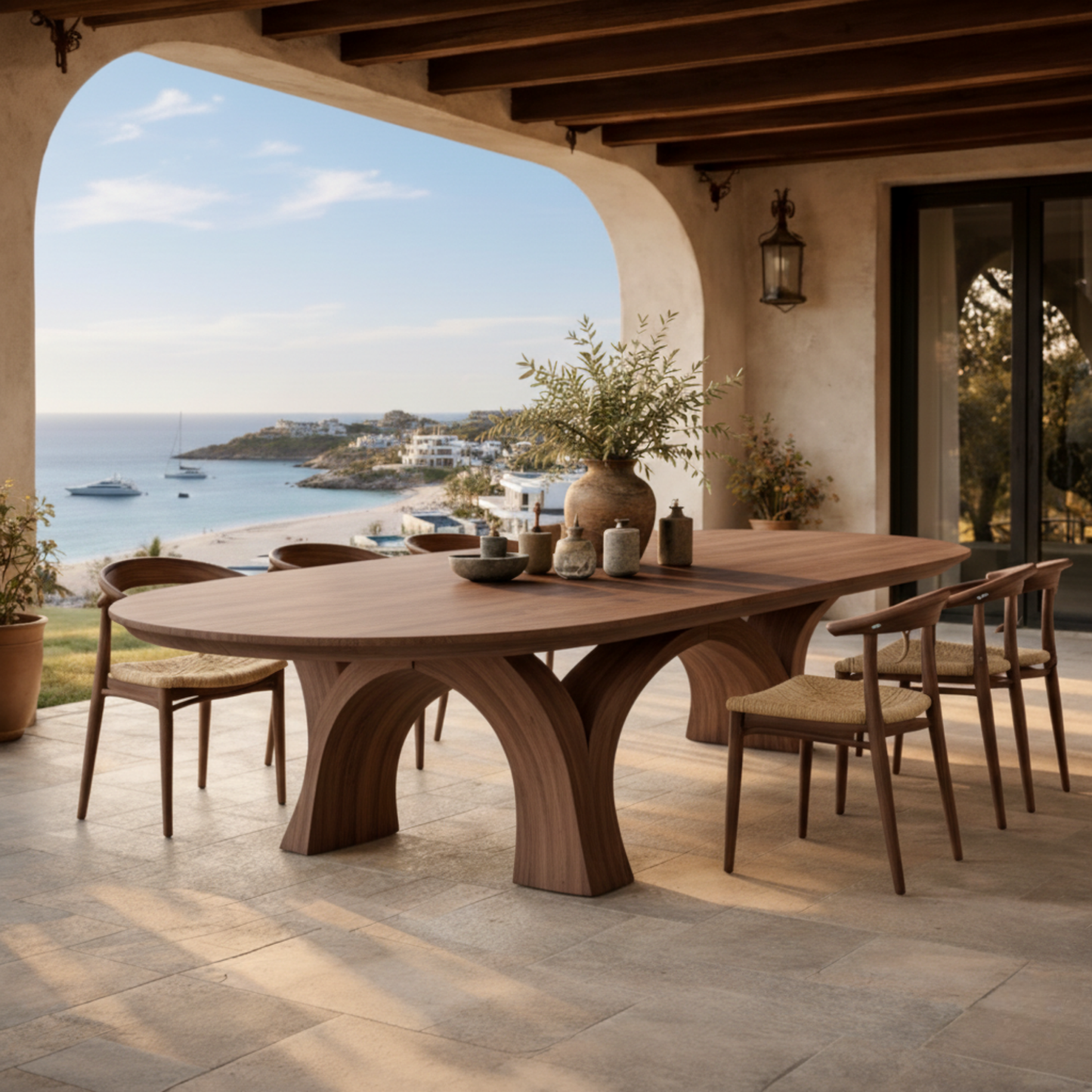 Handcrafted Sculptural Solid Wood Dining Table for Luxury Indoor & Outdoor Living