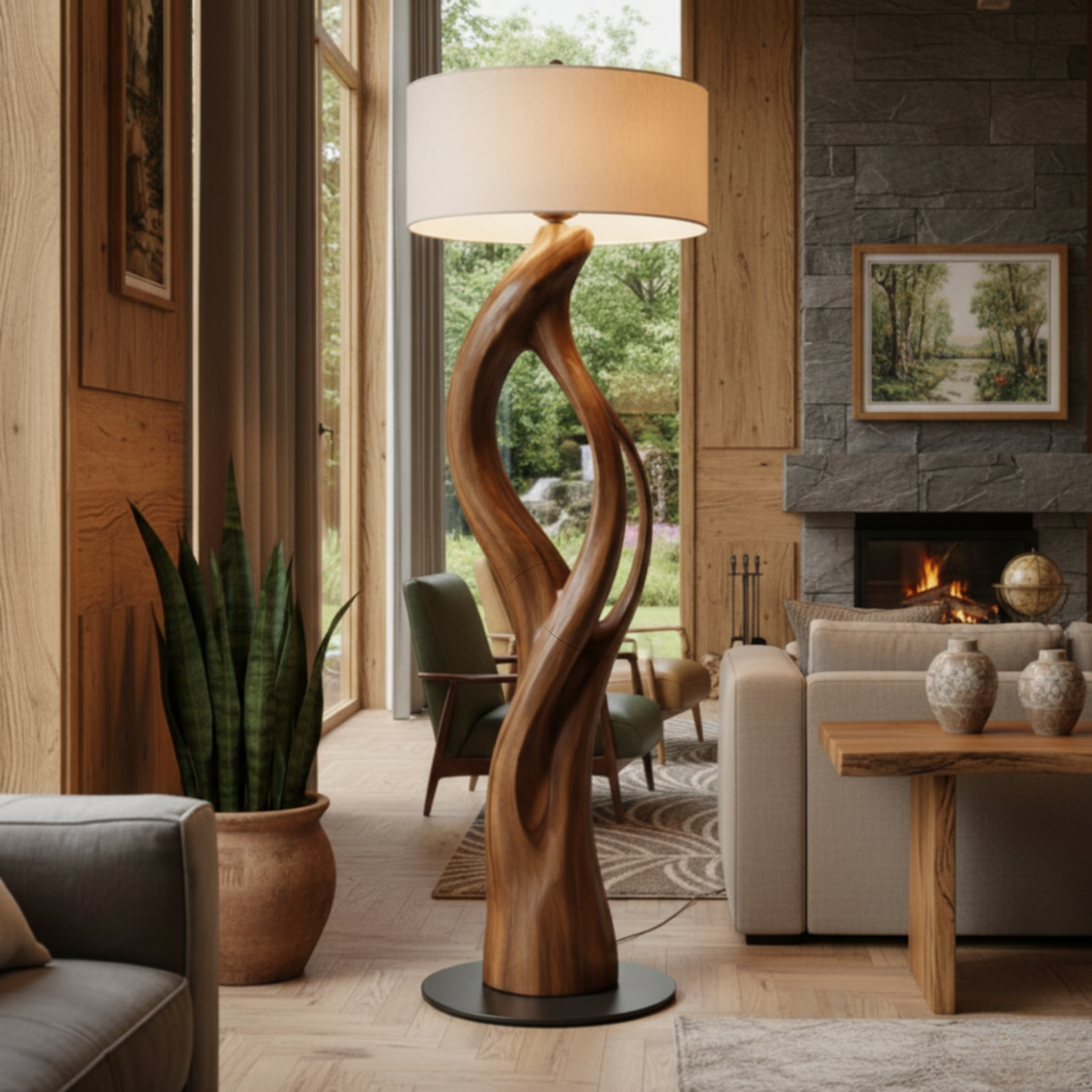 Mid-Century Sculptural Floor Lamp – Solid Wood Artisan Design
