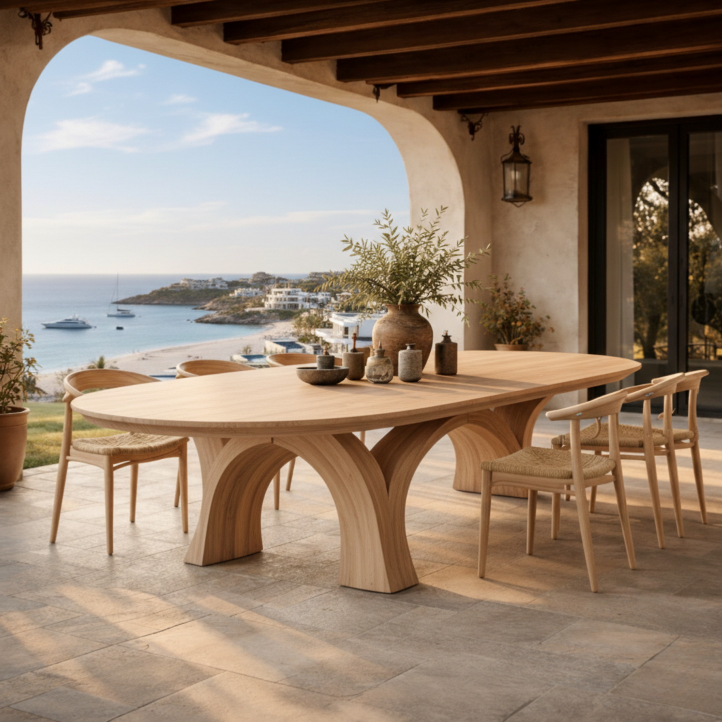 Handcrafted Sculptural Solid Wood Dining Table for Luxury Indoor & Outdoor Living