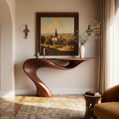 Sculptural Solid Wood Console Table – Hand-Carved Organic Modern Masterpiece
