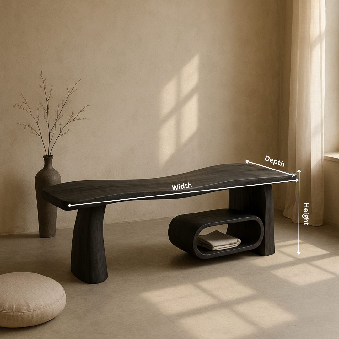 Sculptural Wood Bench for Entryway & Living Room