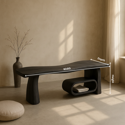 Sculptural Wood Bench for Entryway & Living Room