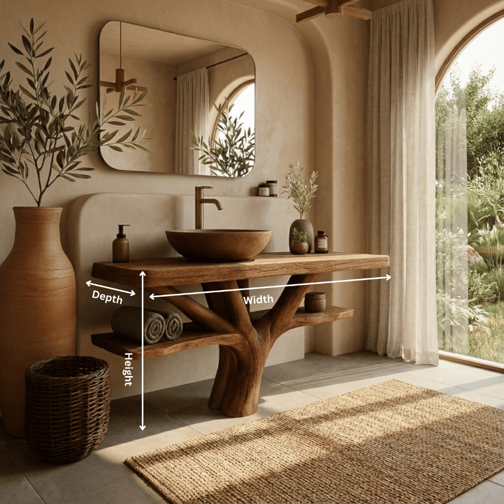 Handcrafted Solid Wood Bathroom Vanity with Tree-Root Base – Organic Modern Luxury Sink Console
