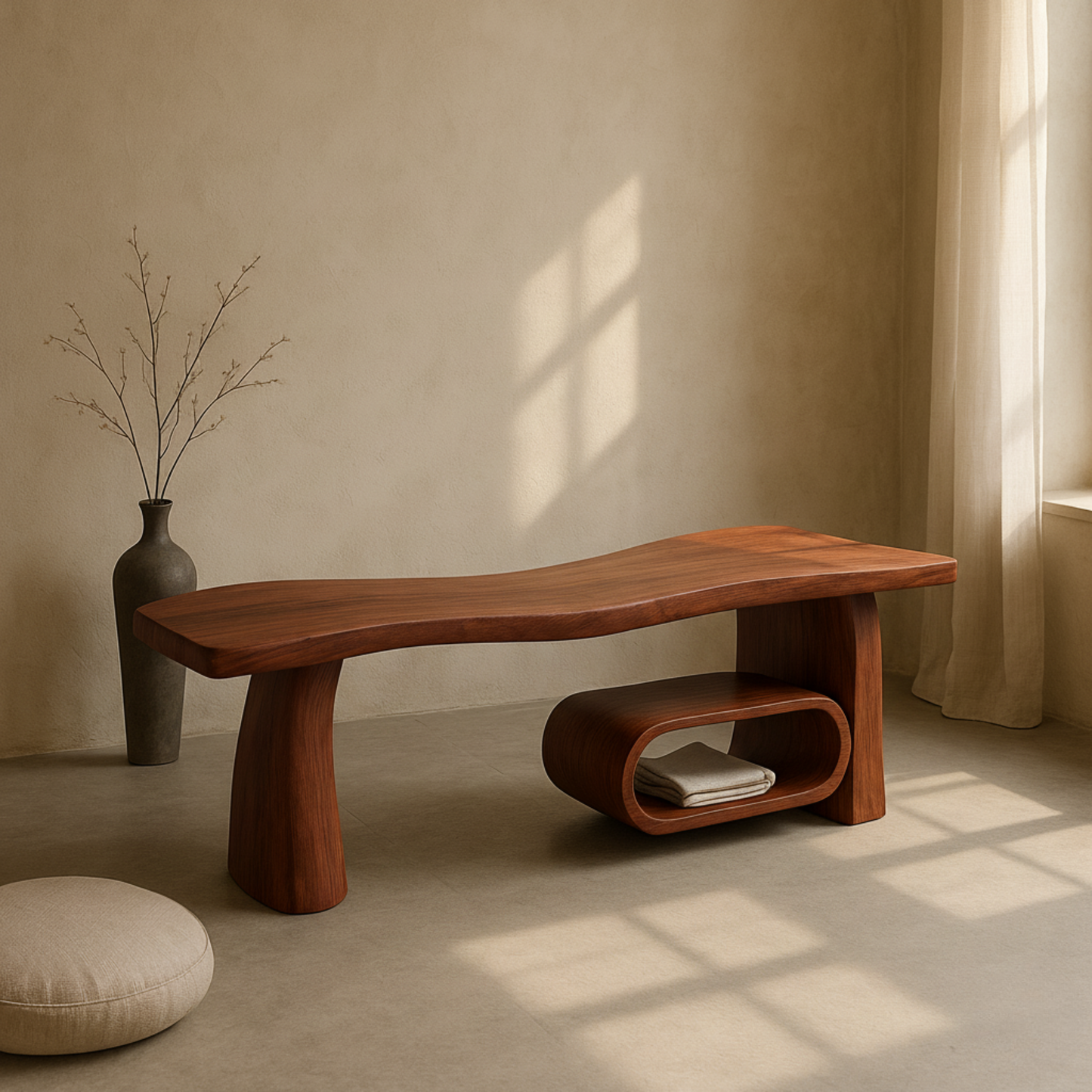 Sculptural Wood Bench for Entryway & Living Room