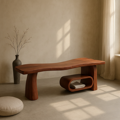 Sculptural Wood Bench for Entryway & Living Room