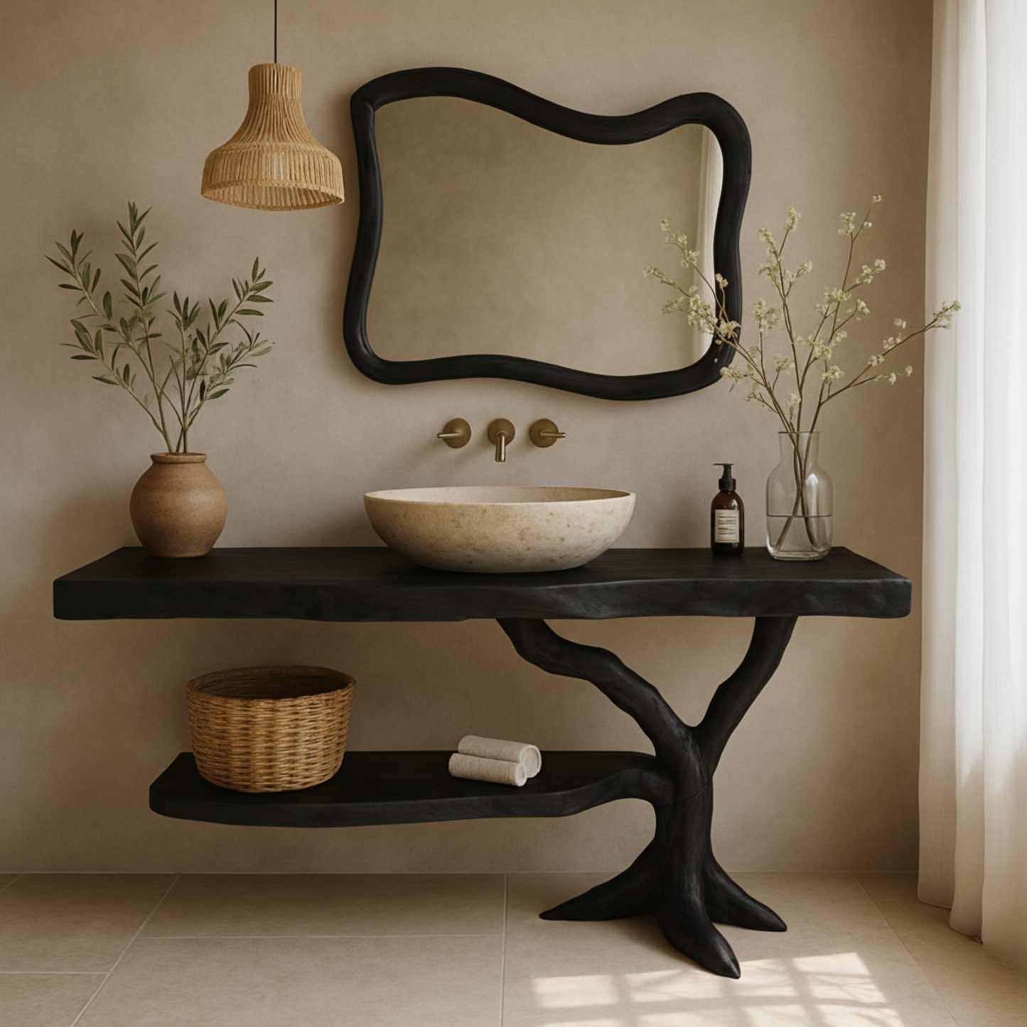 Natural Live-Edge Wood Bathroom Vanity – Luxury Handcrafted