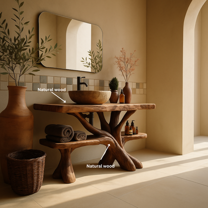 Rustic Luxury Wood Bathroom Vanity with Tree-Root Design