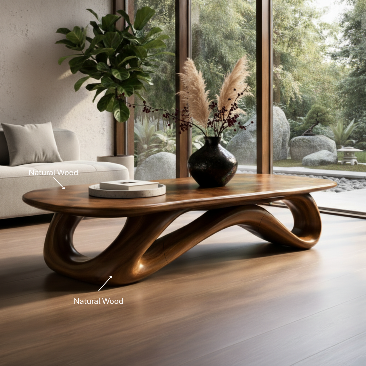 Sculpted Solid Wood Coffee Table – Organic Modern Luxury Centerpiece