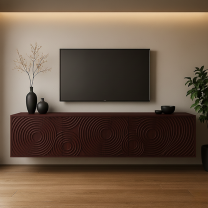 Luxury Floating TV Console with Ripple Carved Front
