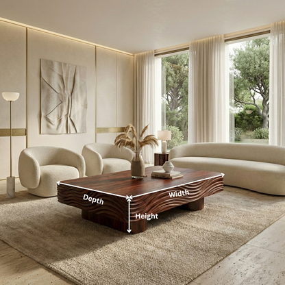 Sculptural Wave Solid Wood Coffee Table – Architectural Elegance in Natural Form