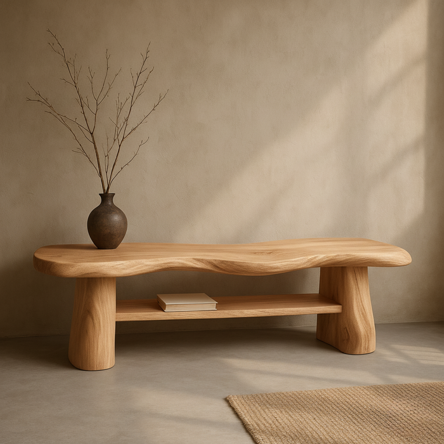 Organic Solid Wood Bench – Sculpted Live-Edge Design