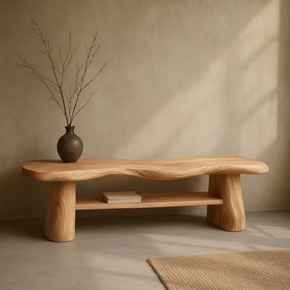 Organic Solid Wood Bench – Sculpted Live-Edge Design