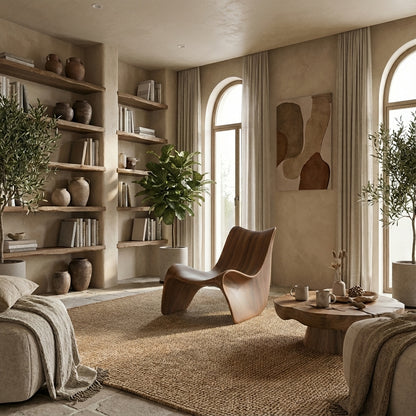 Luxury Curved Wood Lounge Chair – Handcrafted Design
