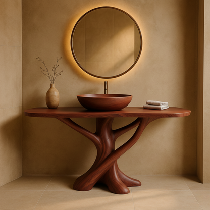 Solid Wood Bathroom Vanity with Sculptural Intertwined Base