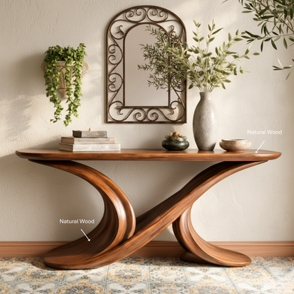 Sculptural Solid Wood Console Table – Dual Flow Curved Base