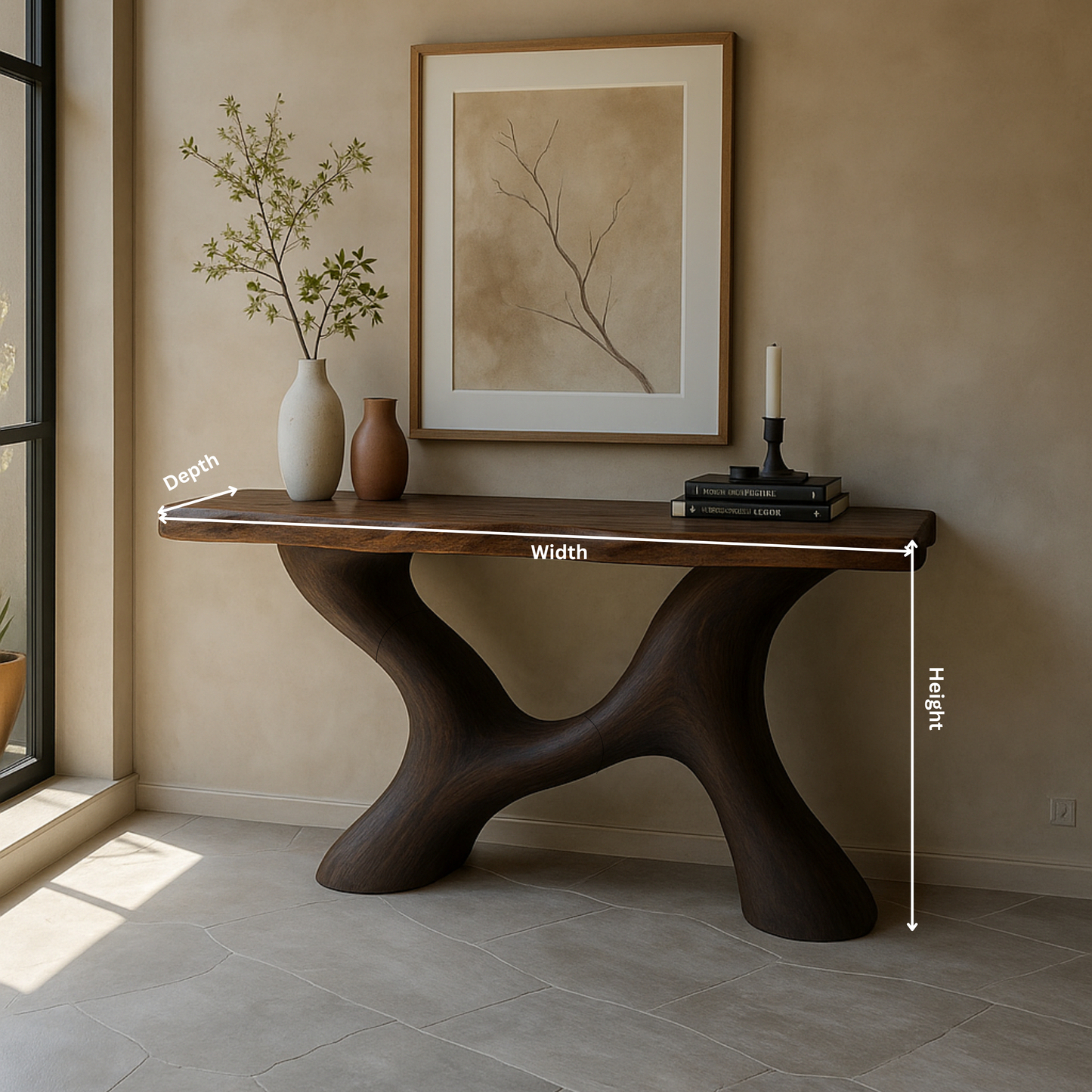 Japandi Organic Console Table – Handmade Live Edge Solid Wood Console