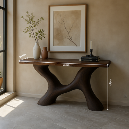 Japandi Organic Console Table – Handmade Live Edge Solid Wood Console