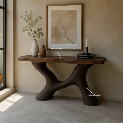 Japandi Organic Console Table – Handmade Live Edge Solid Wood Console
