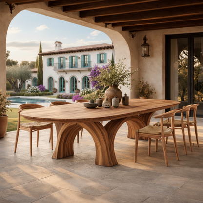 Handcrafted Sculptural Solid Wood Dining Table for Luxury Indoor & Outdoor Living