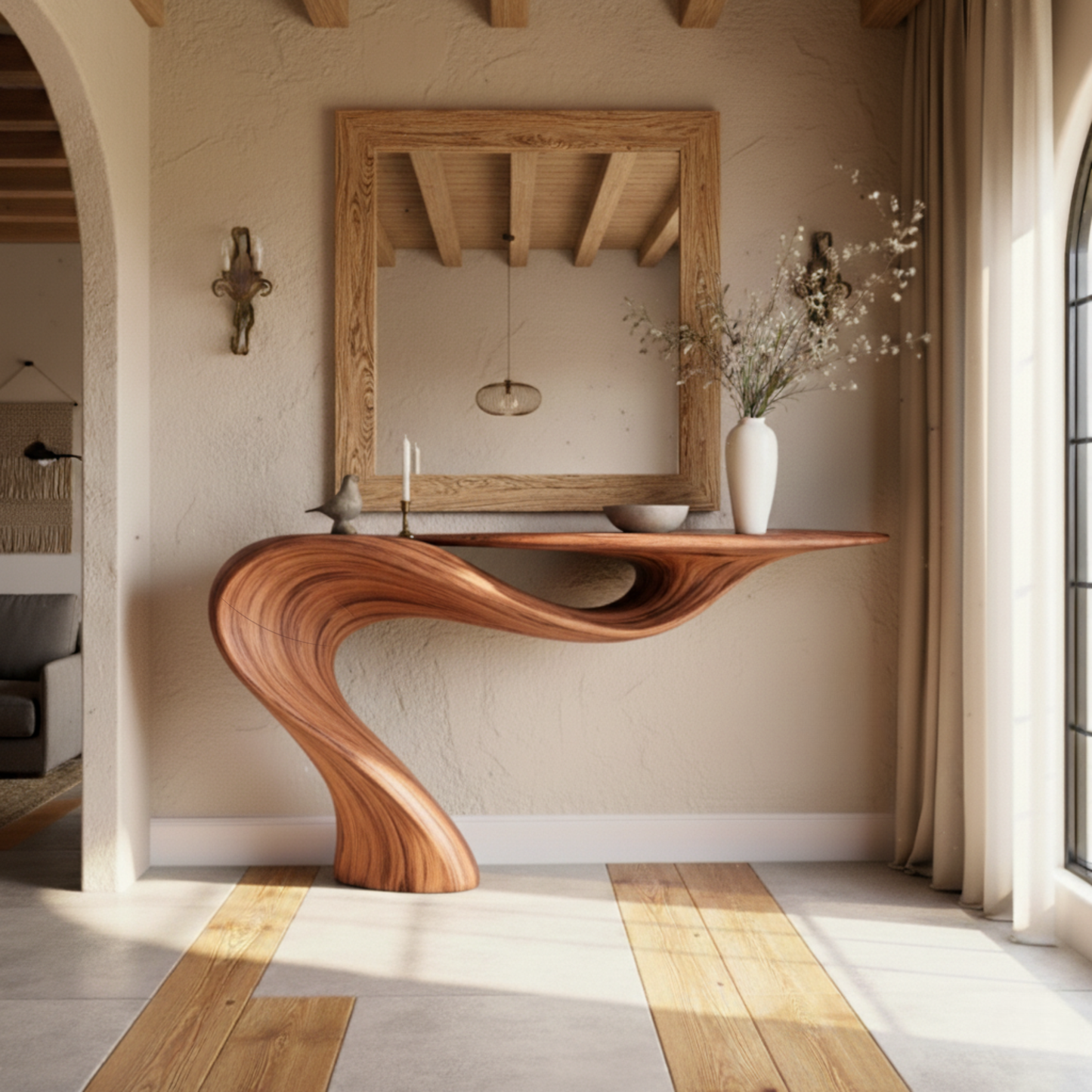 Sculptural Solid Wood Console Table – Hand-Carved Organic Modern Masterpiece