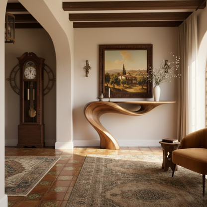 Sculptural Solid Wood Console Table – Hand-Carved Organic Modern Masterpiece