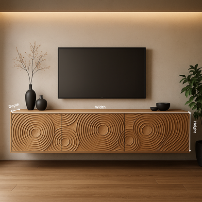 Luxury Floating TV Console with Ripple Carved Front