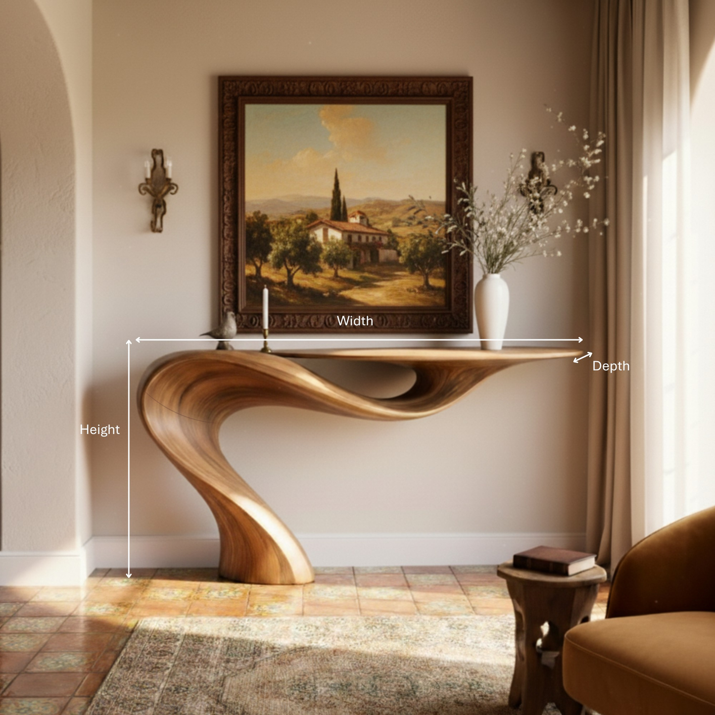 Sculptural Solid Wood Console Table – Hand-Carved Organic Modern Masterpiece