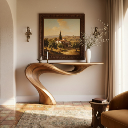 Sculptural Solid Wood Console Table – Hand-Carved Organic Modern Masterpiece