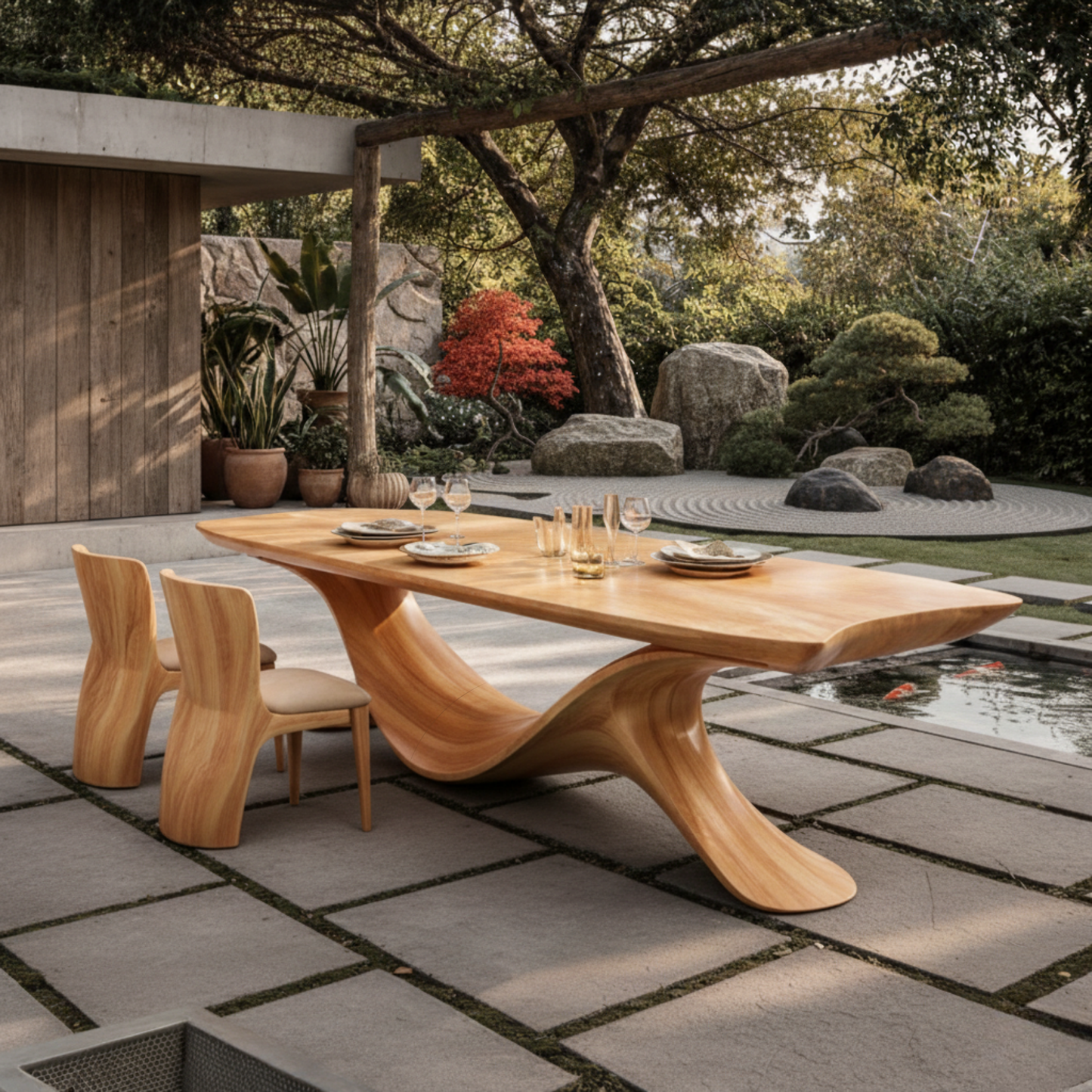Sculptural Solid Wood Dining Table – Handcrafted Organic Statement Table for Luxury Homes