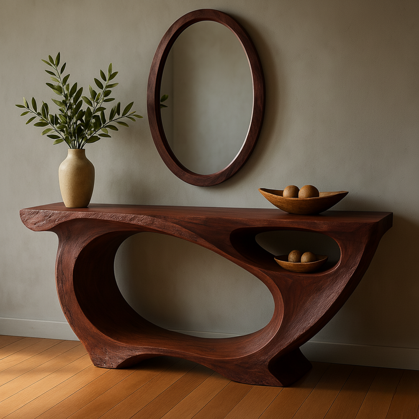 Luxury Sculptural Console Table – Handmade Solid Wood Console with Live Edge Style