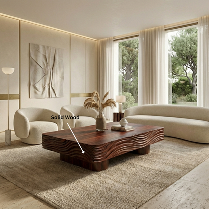Sculptural Wave Solid Wood Coffee Table – Architectural Elegance in Natural Form