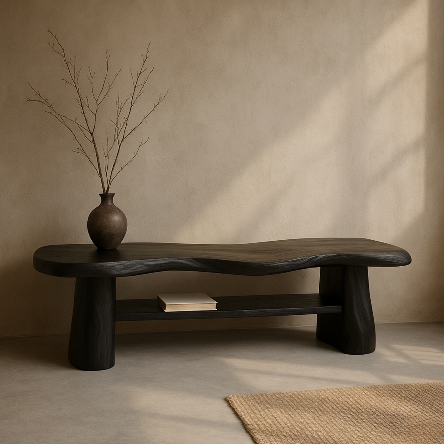 Organic Solid Wood Bench – Sculpted Live-Edge Design
