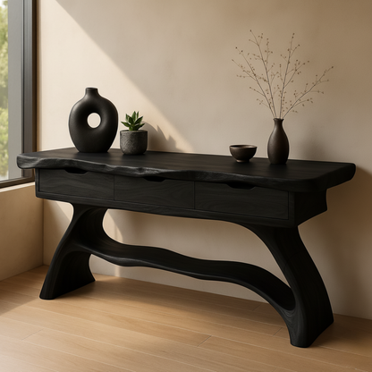 Luxury Live Edge Console Table – Handmade Solid Wood Console with Sculptural Design