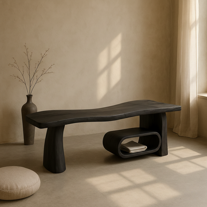 Sculptural Wood Bench for Entryway & Living Room